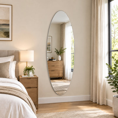 Miroir mural 65 po x 21 po ovale pleine longueur, verre argenté sans cuivre HD, incassable et résistant à l'humidité