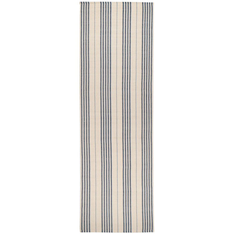 Conway Blue Handwoven Cotton Rug, Runner 2'6" x 8'
