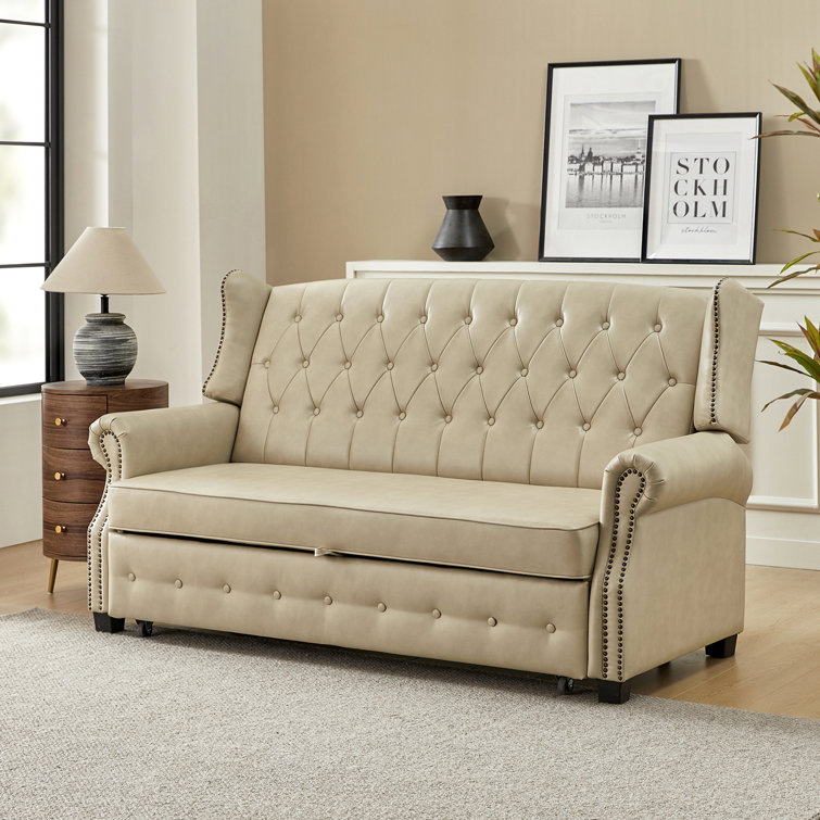 Atravion 73.5'' Transitional Vegan Leather Sofa Bed with Button-tufted Back
