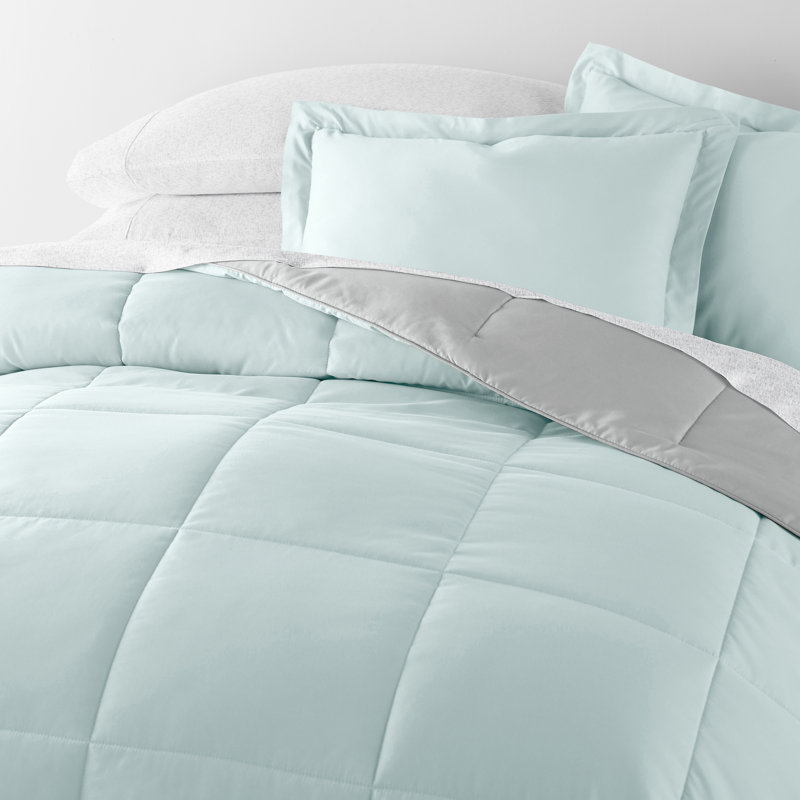 Full Teal and Gray Microfiber Reversible Bedding Set