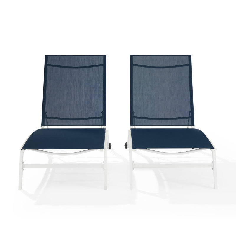Maryport 2-piece Outdoor Chaise Lounge Set, Navy Seat/White Frame