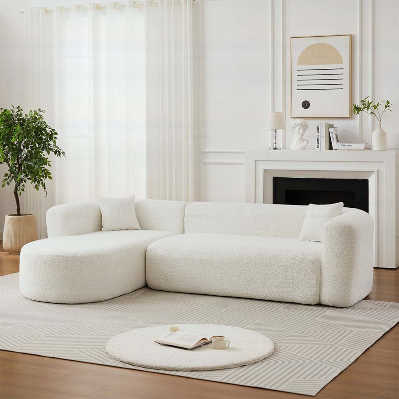 Canapé modulaire luxueux avec dossier incurvé et tissu chenille, Beige Fabric, Beige