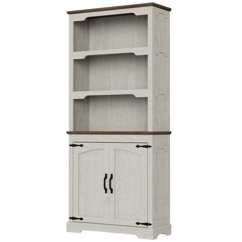 70" H X 31.5" W Standard Bookcase With Doors, Brown/White
