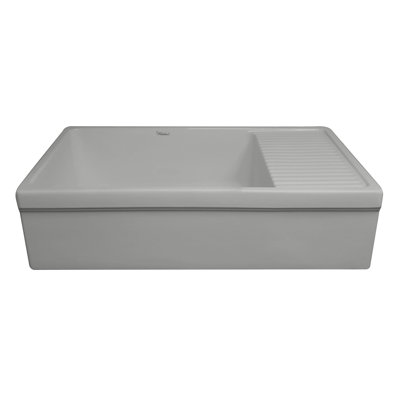 Whitehaus 36” Single Bowl Fireclay Kitchen Sink: Integral Drainboard, 2-1/2" Lip Front Apron