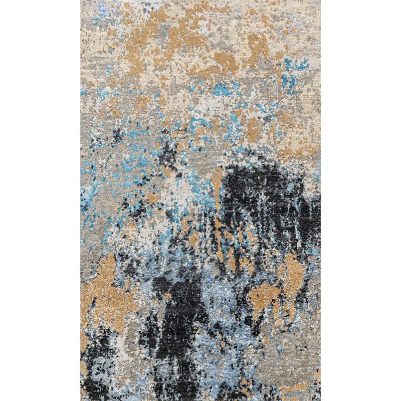 Handmade Silk and Wool Abstract Area Rug