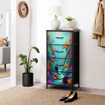 Commode pour commode de chambre à coucher pour placard en acrylique et scène sous-marine Commodes et commodes de rangement en tissu avec 4 tiroirs