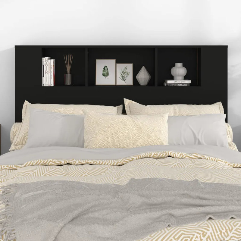 17 Stories Headboard Cabinet Engineered Wood, Black, Double (4'6)