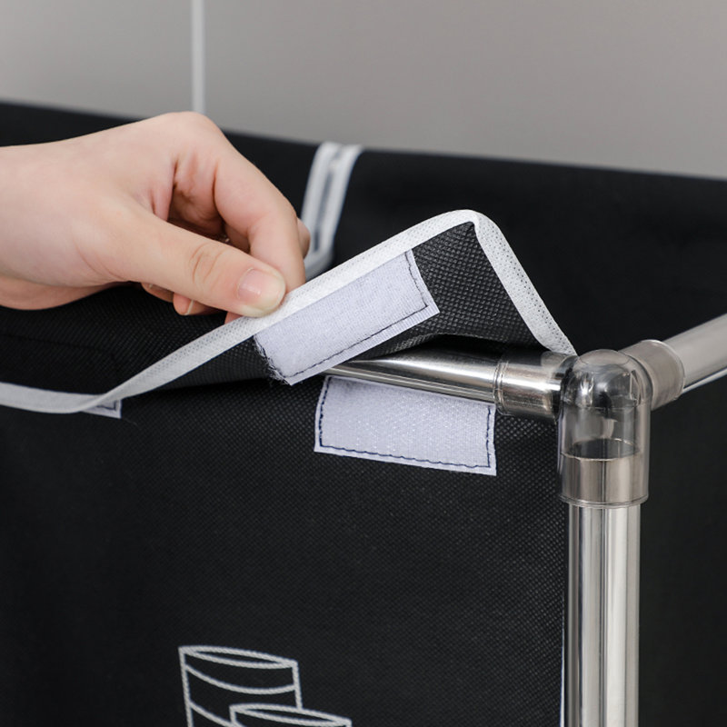Séchoir à linge 2 niveaux avec 4 sacs amovibles pour organiser les vêtements, avec quatre roues, facile à déplacer, lessive, clair, foncé
