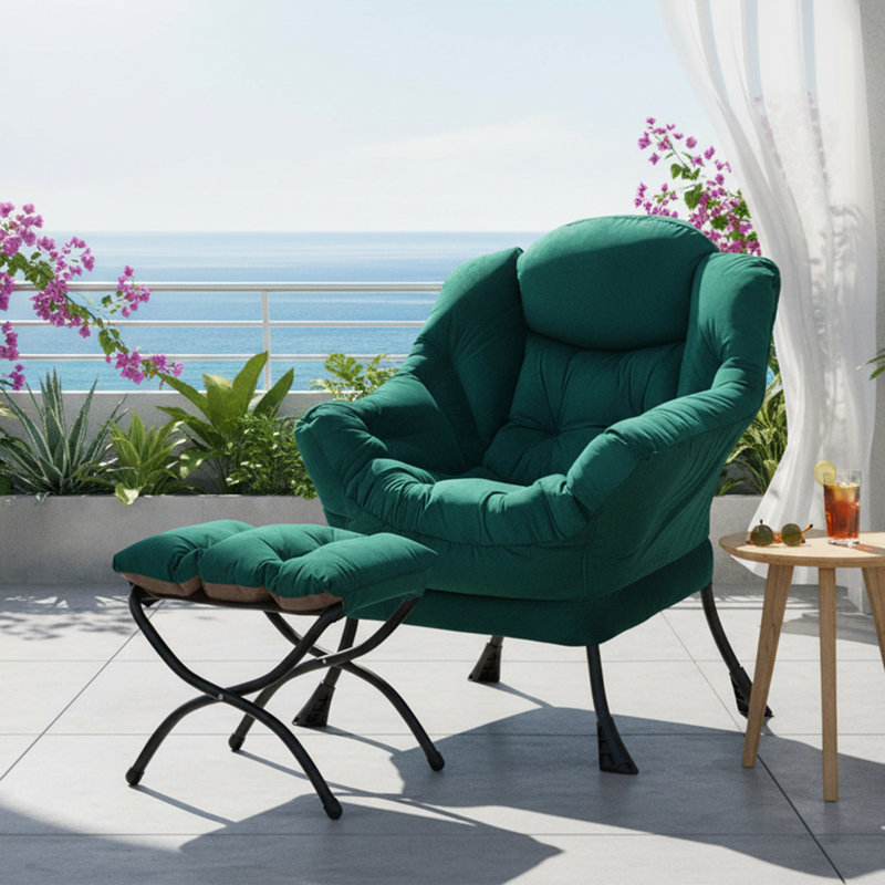 Fauteuil paresseux et rembourré Abramson, Velours vert foncé, Non