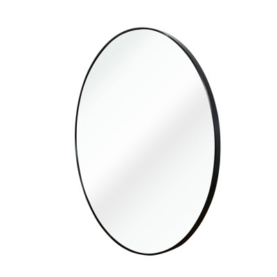 Miroir mural rond noir de 32 pouces de diamètre pour des idées de décor de salle de bain moderne - verre de 4 mm de diamètre, cadre rouillé, manuel d'installation en alliage d'aluminium, processus facile