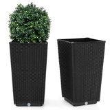 23" Tall Planters Set Of 2 Rattan Wicker Plant Pot Self-watering Tree Pot Brown