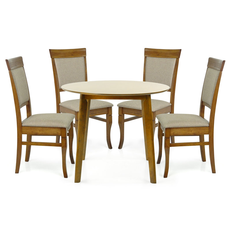 Ensemble de salle à manger 5 pièces Mathena, 4 chaises Ronda en bois de style classique avec table ronde