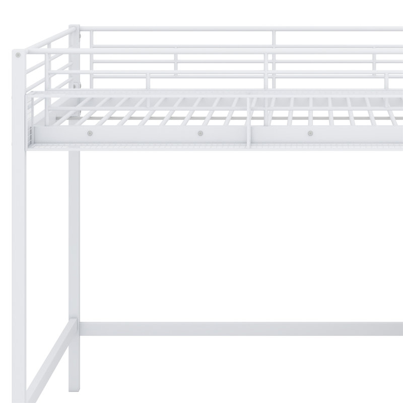 Lit mezzanine avec tablette de rangement supérieure et échelle de rangement latérale, Lit simple, Blanc