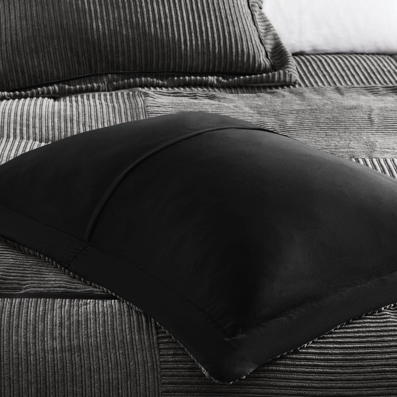 Édredon 7 pièces gris très grand pour chambre à coucher en velours côtelé confortable et élégant de 101,97 po de profondeur