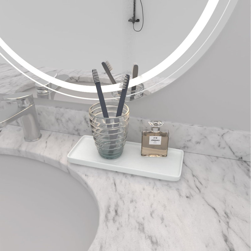 Plateau de salle de bain en céramique blanche de qualité supérieure 9,25 x 3,66 pouces - Organisateur antidérapant facile à nettoyer pour la douche, le meuble-lavabo et le comptoir