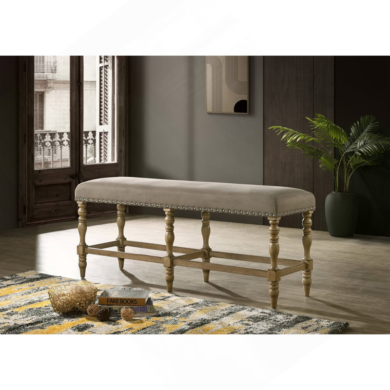 Banc rembourré à hauteur de comptoir en microfibre avec finition cloutée Birmingham