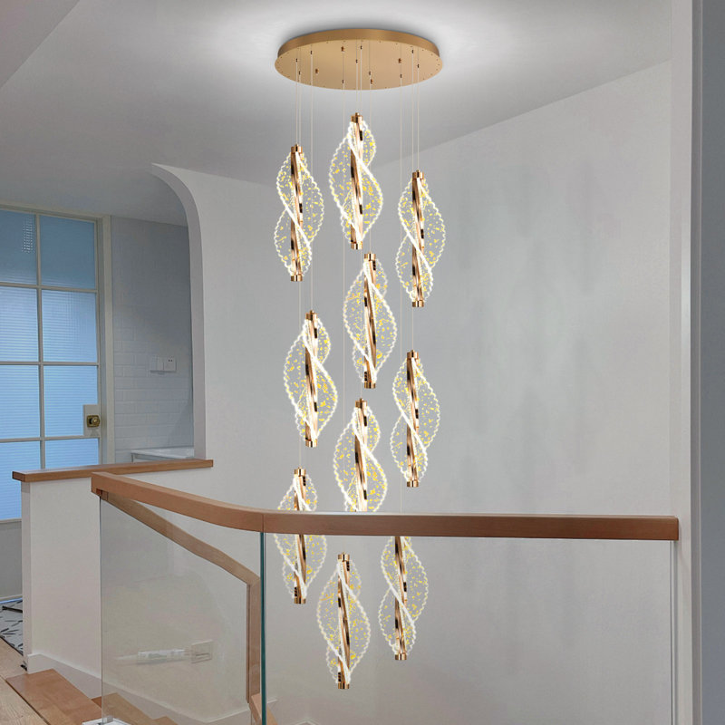 Lustre 10 lumières à DEL pour plafonds hauts et escalier doré, Gold