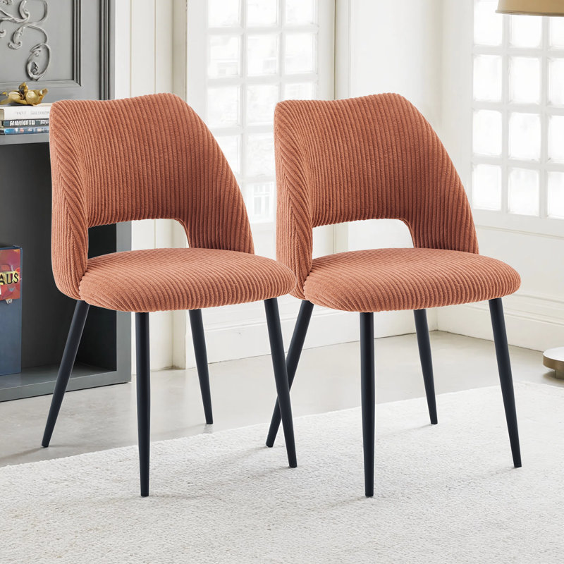Efrat Corduroy Wide Back Upholstered Dining Chair, Orange, 2