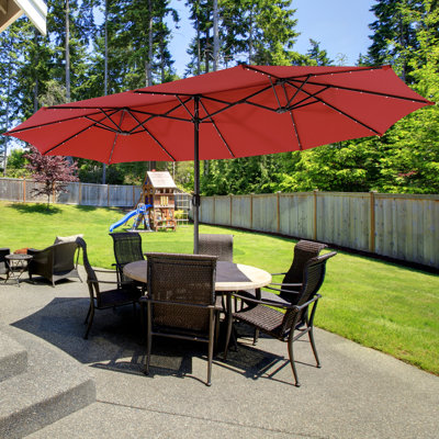 15Ft Solar LED Patio Outdoor Double-Sided Umbrella w/ 48 Lights Crank Burgundy