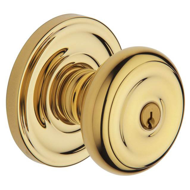 Colonial Keyless Door Knob, Lifetime (PVD) Polished Brass, Keyed Different