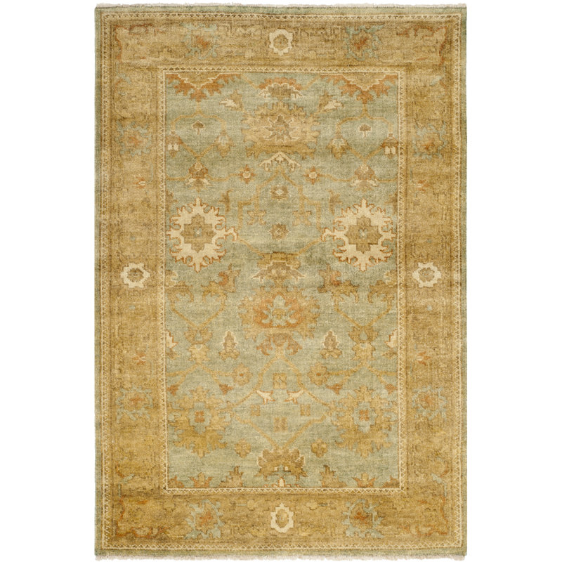 Oushak Nubl Oriental Hand Knotted Wool Dark Green/Brown Area Rug, Rectangle 4' x 6'