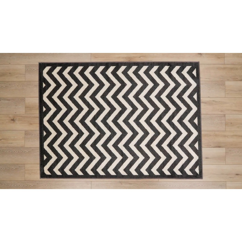 Chevron Charcoal and Ivory 8' x 10' Synthetic Rug