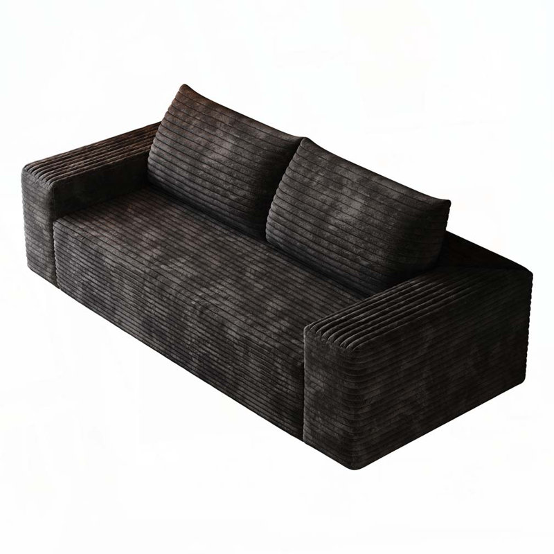 Canapé en velours côtelé profond, canapé-lit confortable sans assemblage, H 25,22 po x l 63,04 po x P 35,46 po, Noir