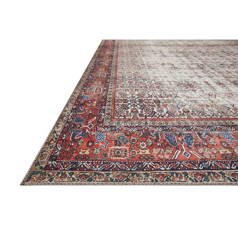 Sim Oriental Ivory/Red Area Rug, Runner 2'6" x 12'