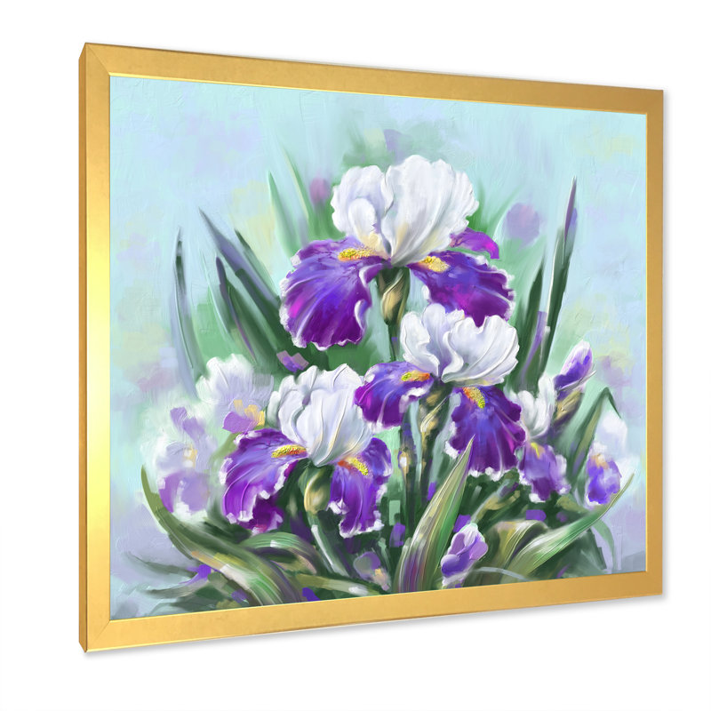 Fleurs et iris mauves en fleurs, H 16 po x l 16 po x P 1 po, Impression dorée sur toile encadrée