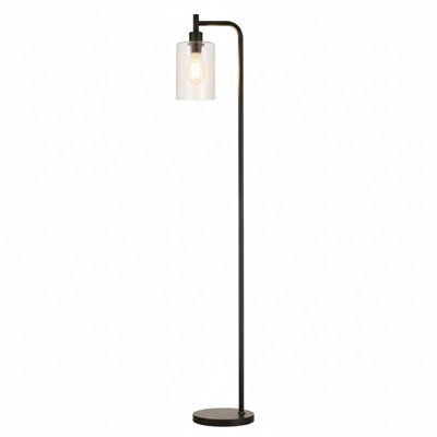 Industrial Floor Lamp With Glass Shade - Black, LED Bulbs, Foot Pedal Switch, Easy Assembly