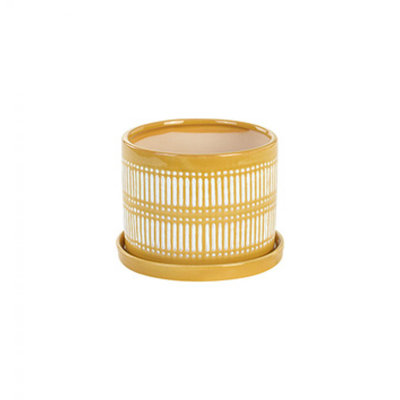 Mustard Yellow With White Lines And Dots Planter