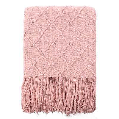  Couverture tricotée à motif de losanges, jeté de style bohème avec pampilles pour la maison, le canapé, le lit et le salon