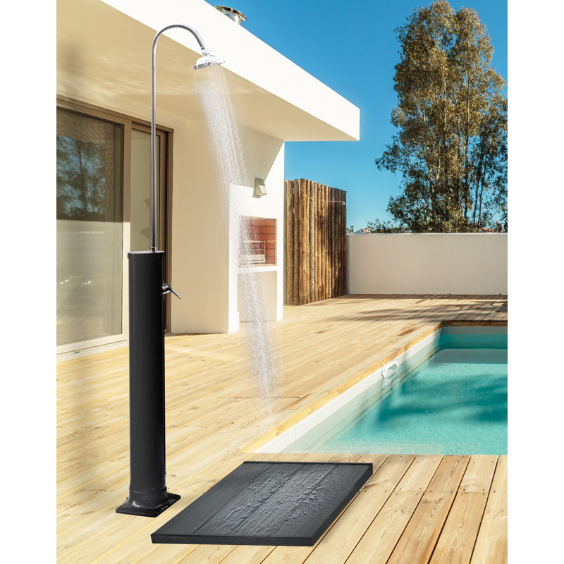 JUANILLO Solar Powered Temperature Controlled Stainless Steel Free Standing Outdoor Shower and Footwash Spout