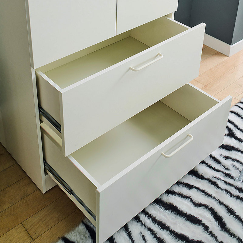 Armoire en bois à deux portes avec deux tiroirs et barres suspendues Emma