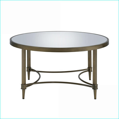 Table basse en laiton antique avec plateau en miroir de 5 mm - Centre de table glamour réfléchissant la lumière du salon