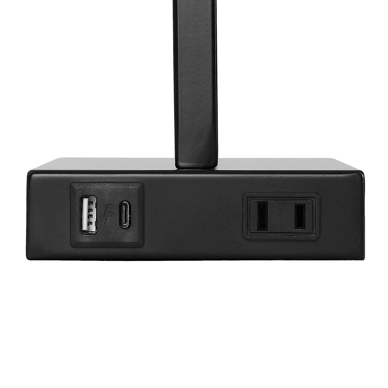 Rogina 28.5" Black Metal Table Lamp Set with USB Type-C Ports and Built-in Outlet, White, Black