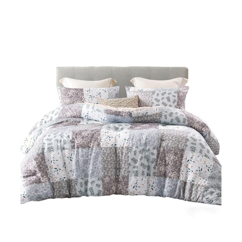 Geometric Duvet Cover Set, Grey Floral, Kingsize Duvet Cover + 2 Pillowcases