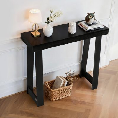 36 in Console Table, Modern Desk Behind the Couch, Wooden Rectangle Entrance Desk, Narrow Long Sofa Table Accent Stand, Bedroom, Living Room, Foyer, Easy Assembly, Black, Ideal for Hallway