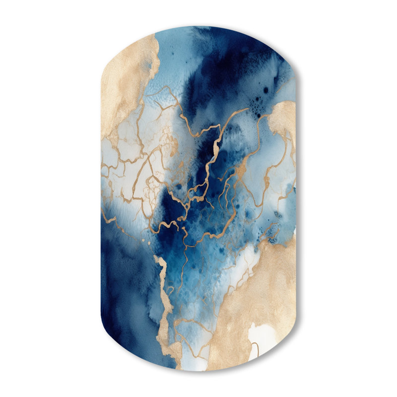 «Blue and Gold Marble Clouds VIII - Asymmetric Fractals», reproduction d'art murale en métal, H 43 po x l 23 po x P 1 po