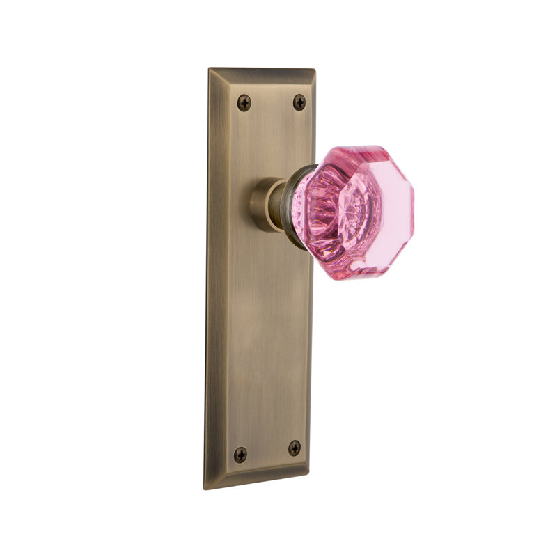 Plaque New York avec bouton de porte rose Waldorf, Laiton antique