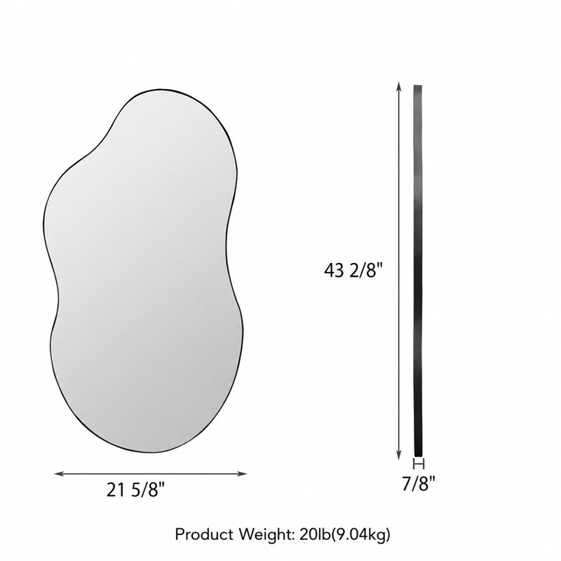 Ashane Asymmetrical Wall Mirror Metal Frame, Black, 43" x 21.4"