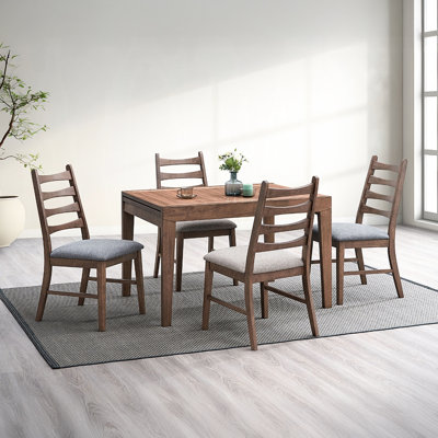Modern 5 Dining Featuring A Rectangular Walnut Table, Extendable Top And 4 Upholstered Side Chairs For Family Meals With Feature Comfortable Gathering