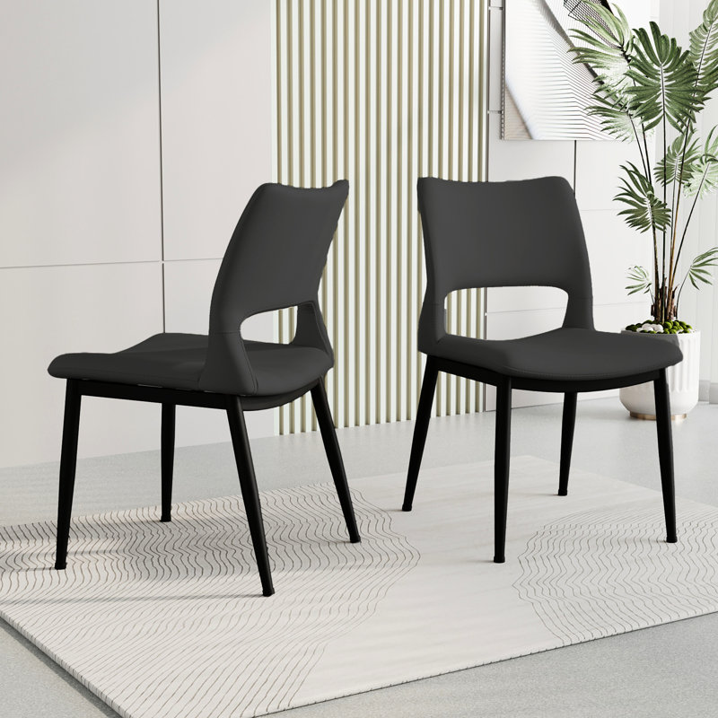 Chaises de salle à manger modernes et minimalistes en cuir de polyuréthane gris avec 2 pieds en métal pour bureau et bureau 2