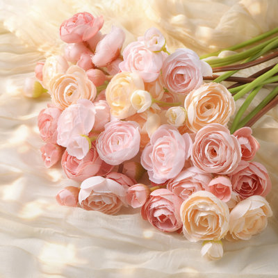30pcs Ranunculus Artificial Flowers Faux Silk Mini Ranunculus, Artificial Flowers Indoor For Diy Bouquets, Bulk Fake Wedding Filler Flowers For Bride Decorations, Dustyrose&cream&shabbyblush