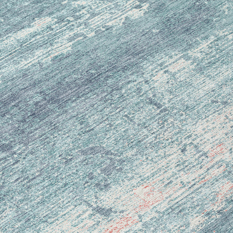 Tapis bleu sarcelle lavable à la machine intérieur / extérieur Xhevrie, Tapis de couloir 2 pi 3 po x 7 pi 6 po