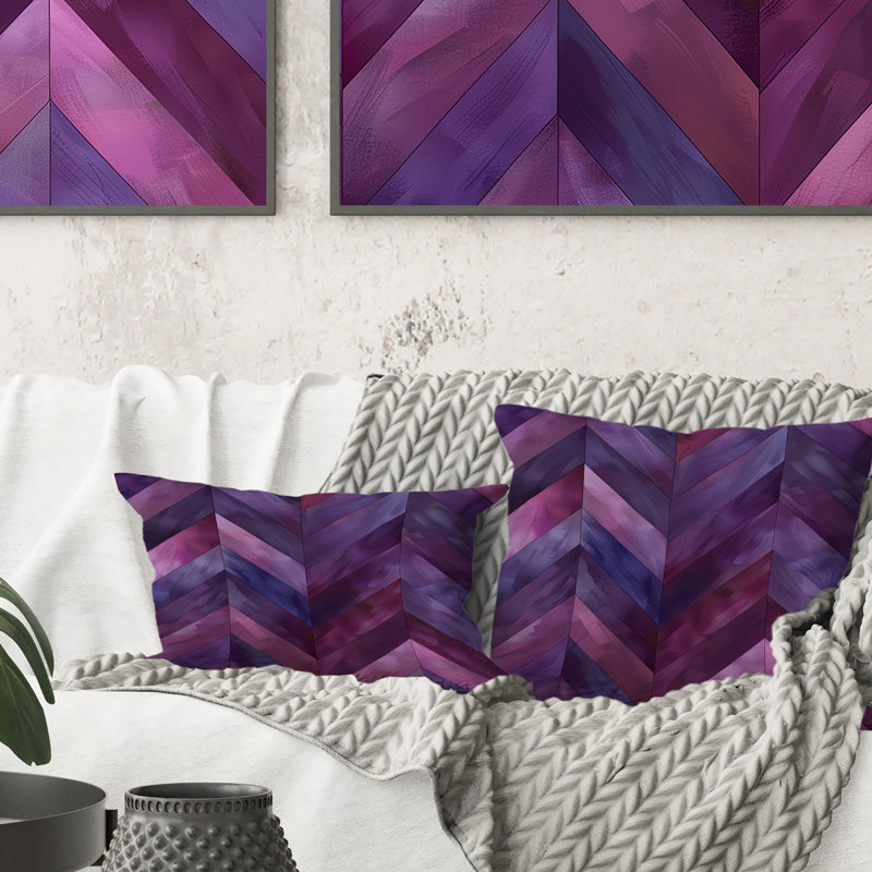 Coussin mauve Mid-Century Chevron I - Midcentury, H 18 po x l 18 po