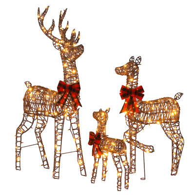 3-Piece 5' Lighted Rattan Reindeer Family