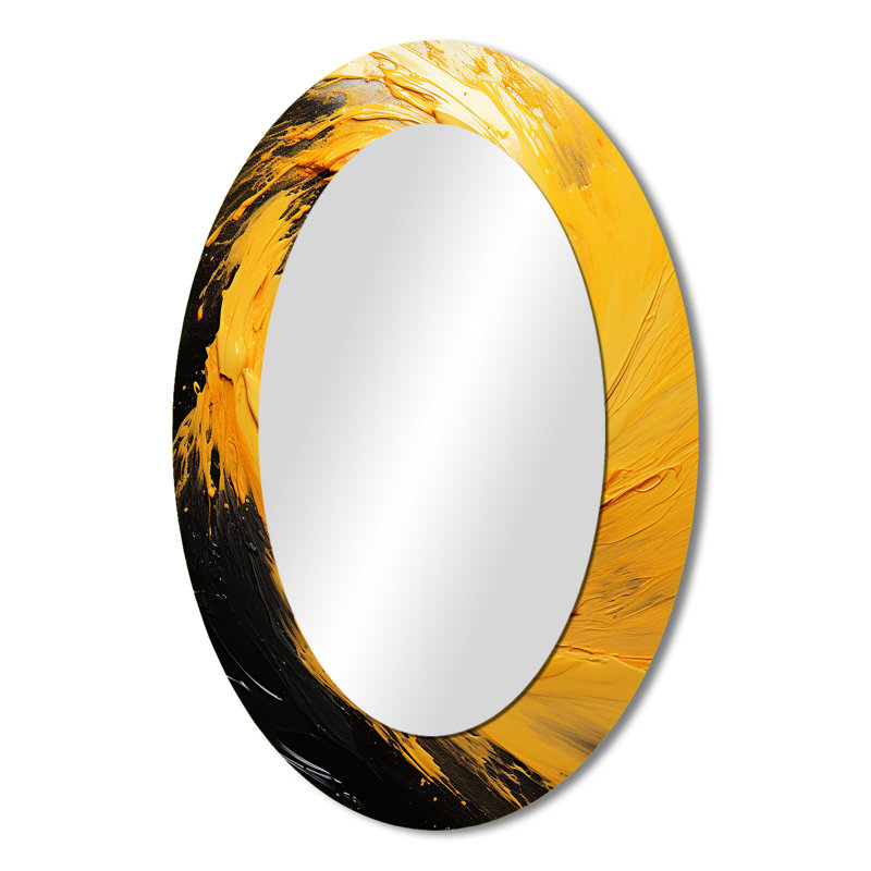 Yellow Whirling Winds II - Grand miroir mural ovale sur métal, 36 po x 24 po