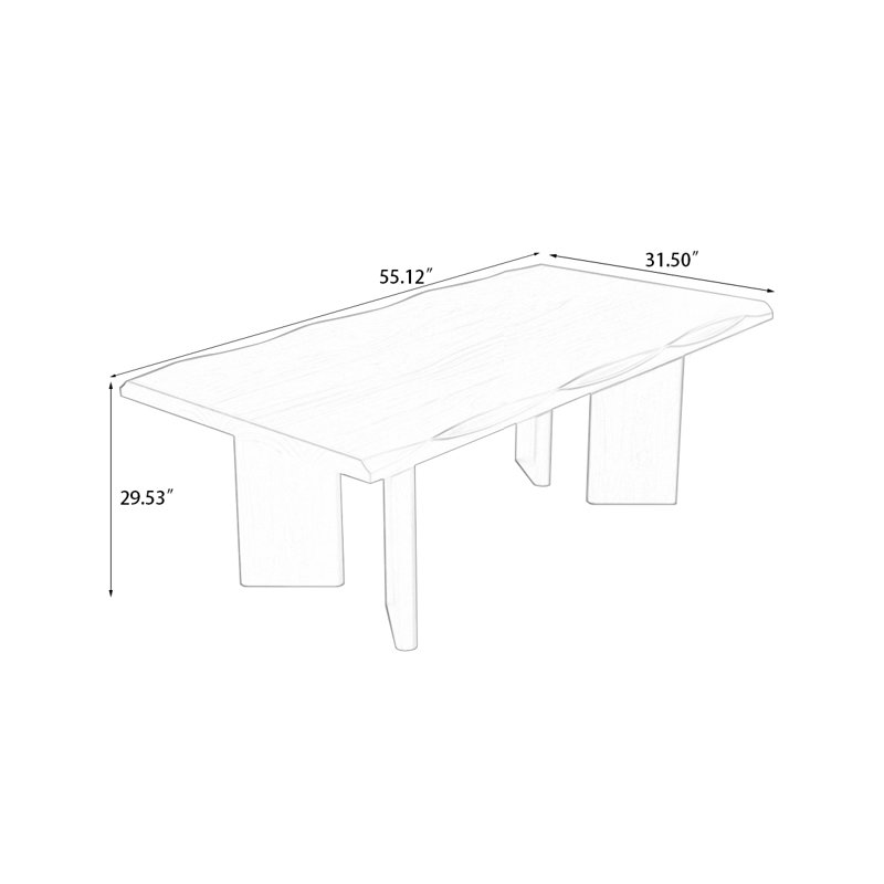 Table de salle à manger rectangulaire en bois massif brun, H 29,53 po x L 55,12 po x l 31,5 po