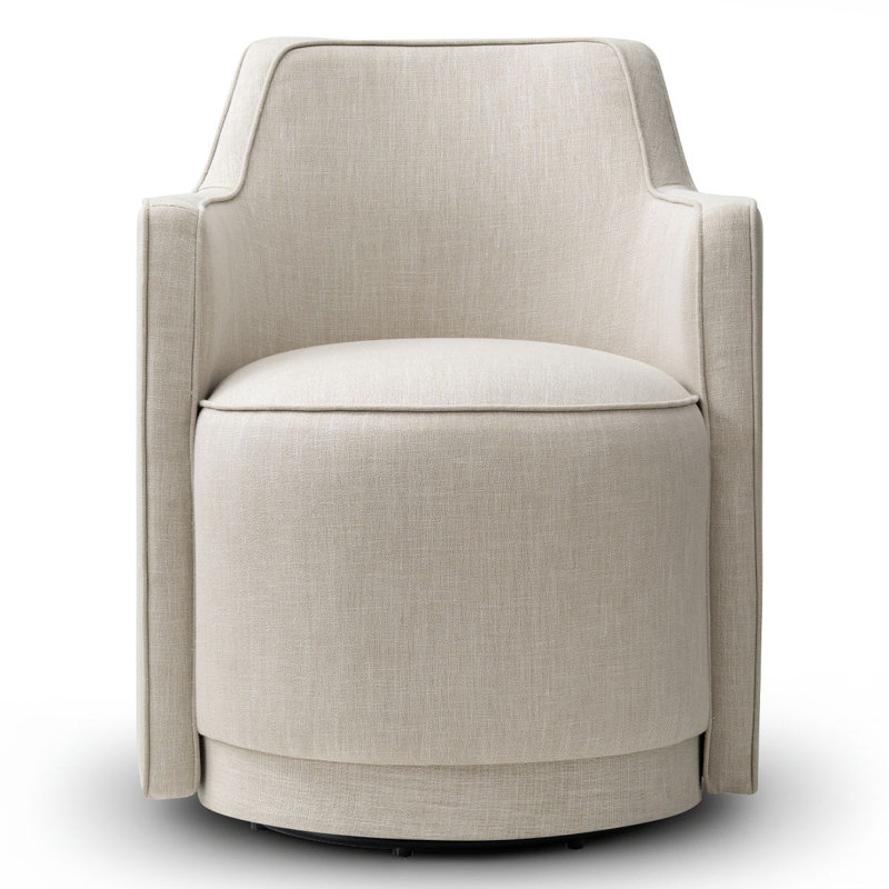 19" Upholstered Fully Assembled Swivel Dining Armchair, Beige